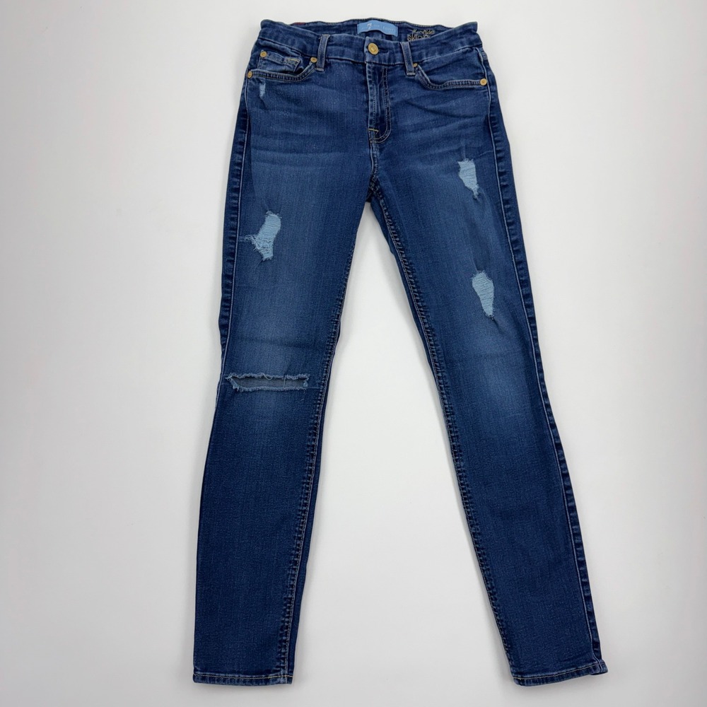 7 For All Mankind b(air) Ankle Skinny Jeans Distressed Blue‎ Denim Size 26